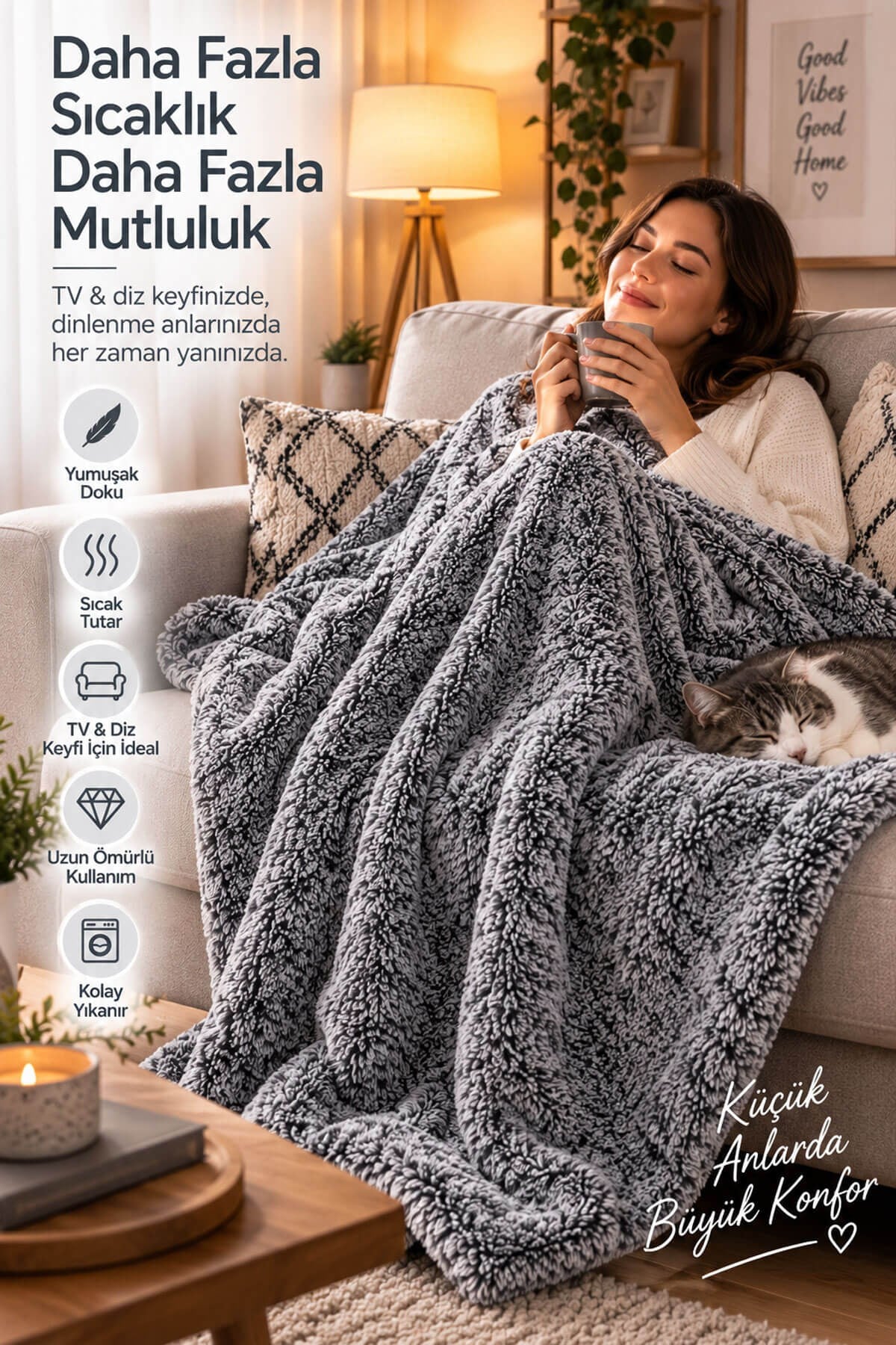 Tek Kişilik Peluş TV Diz Battaniyesi 100x175 cm