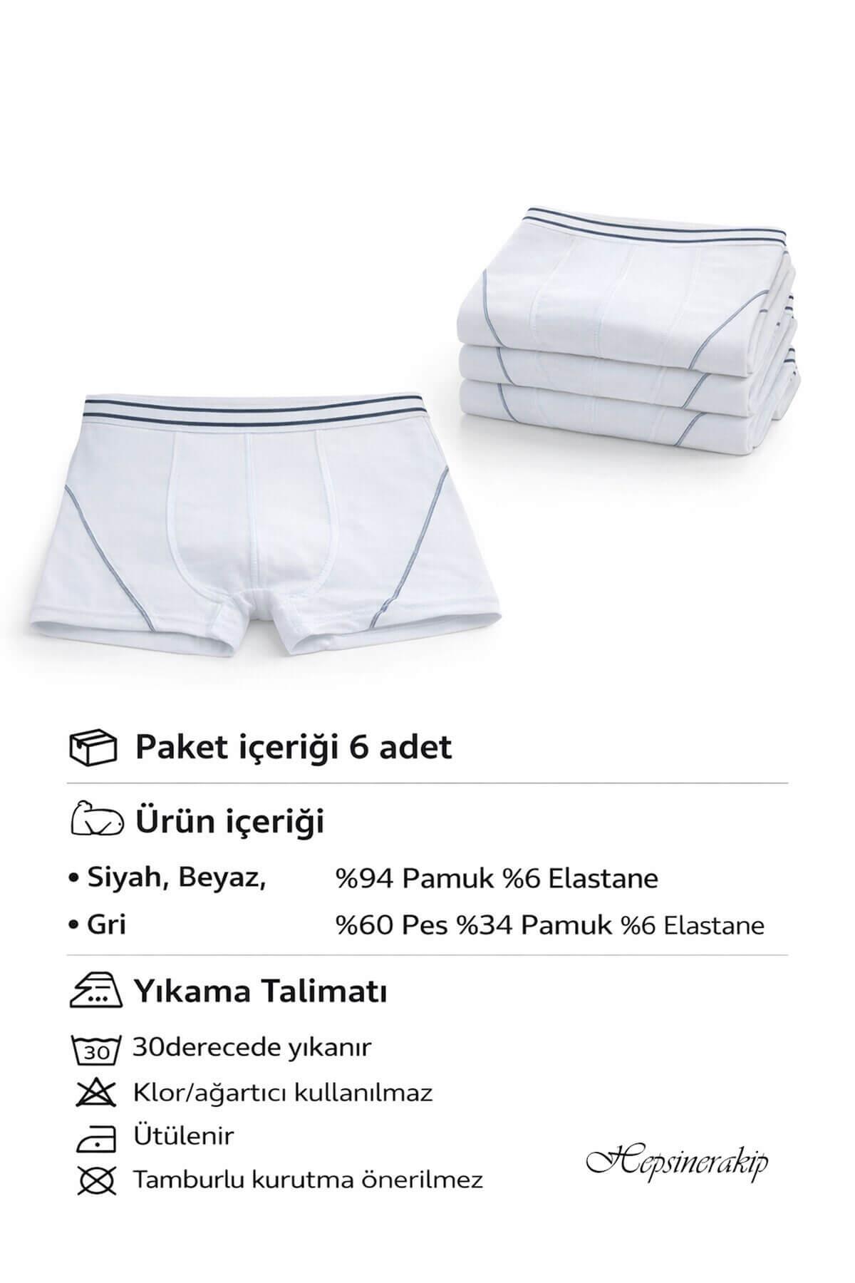 Tutku İç Giyim 6lı Erkek Çocuk Likralı Pamuklu Boxer İç Çamaşır