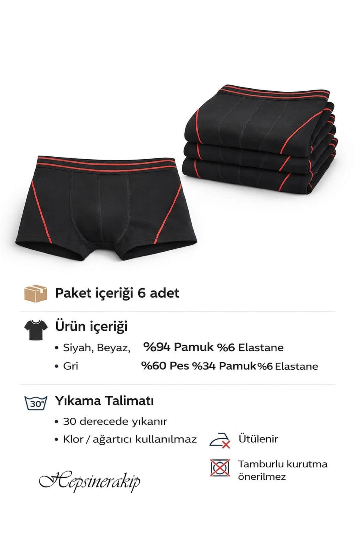 Tutku İç Giyim 6lı Erkek Çocuk Likralı Pamuklu Boxer İç Çamaşır