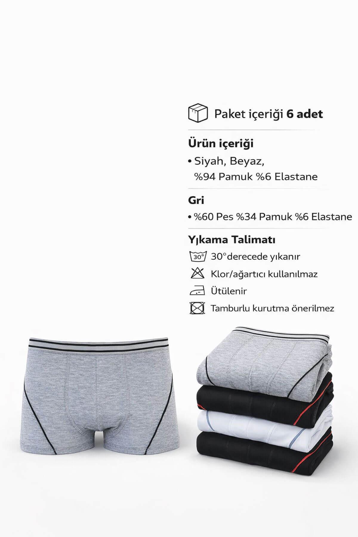 Tutku İç Giyim 6lı Erkek Çocuk Likralı Pamuklu Boxer İç Çamaşır