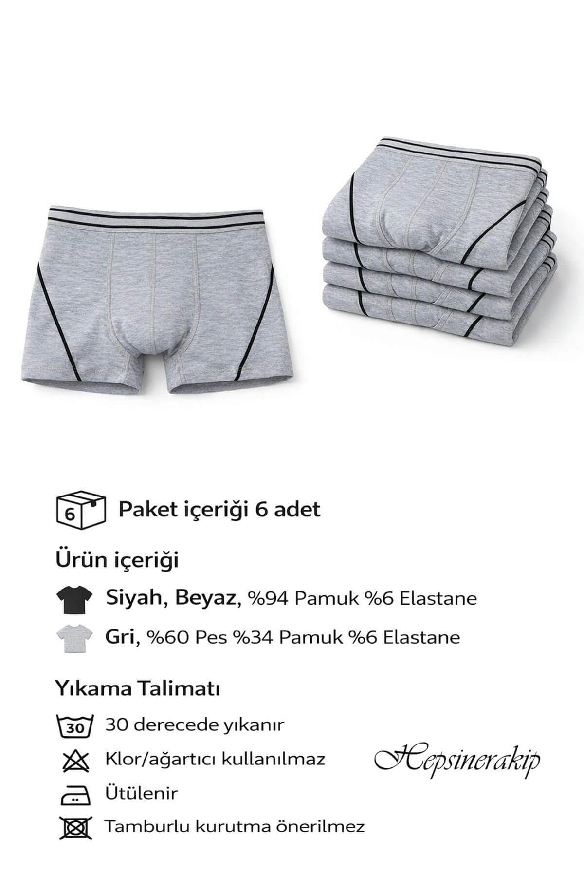 Tutku İç Giyim 6lı Erkek Çocuk Likralı Pamuklu Boxer İç Çamaşır