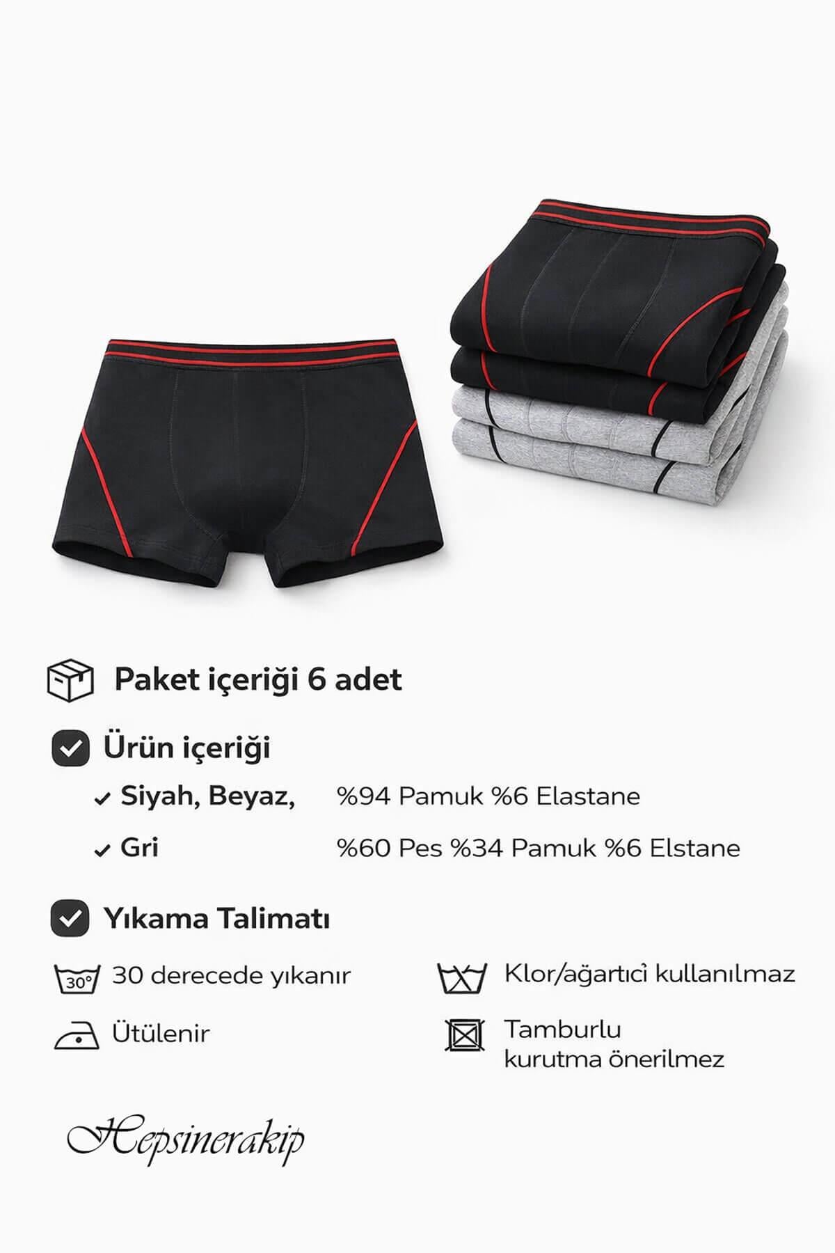 Tutku İç Giyim 6lı Erkek Çocuk Likralı Pamuklu Boxer İç Çamaşır