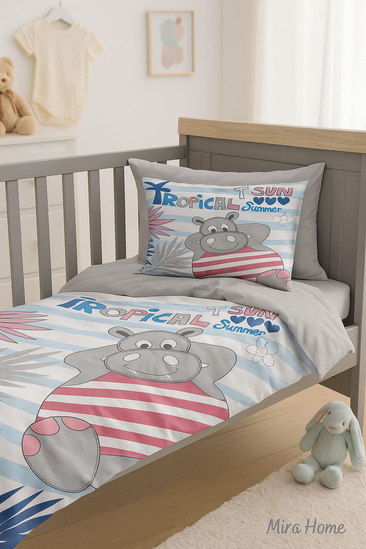 Yenidoğan Erkek Bebek Nevresim Takımı 3D Pamuklu Tropical Summer