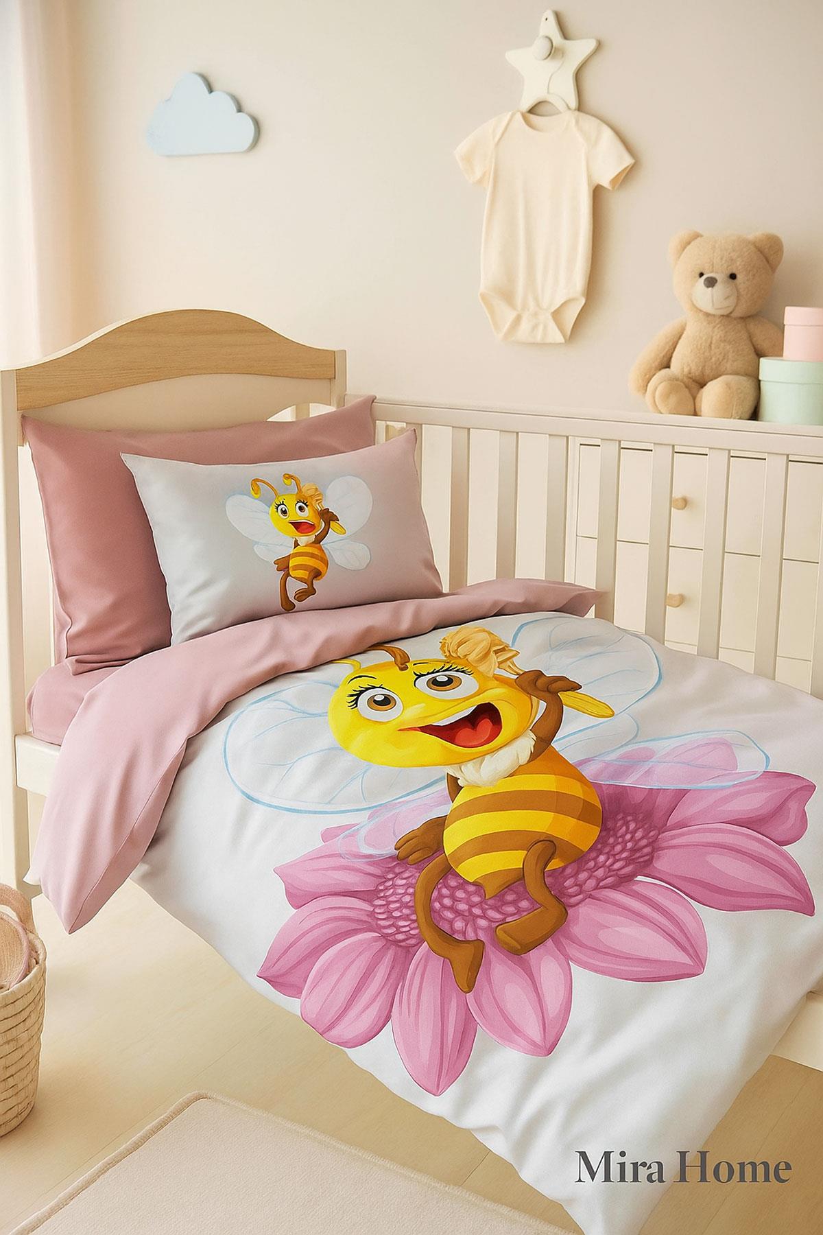 Yenidoğan Kız Bebek Nevresim Takımı 3D Pamuklu  Lady Bee