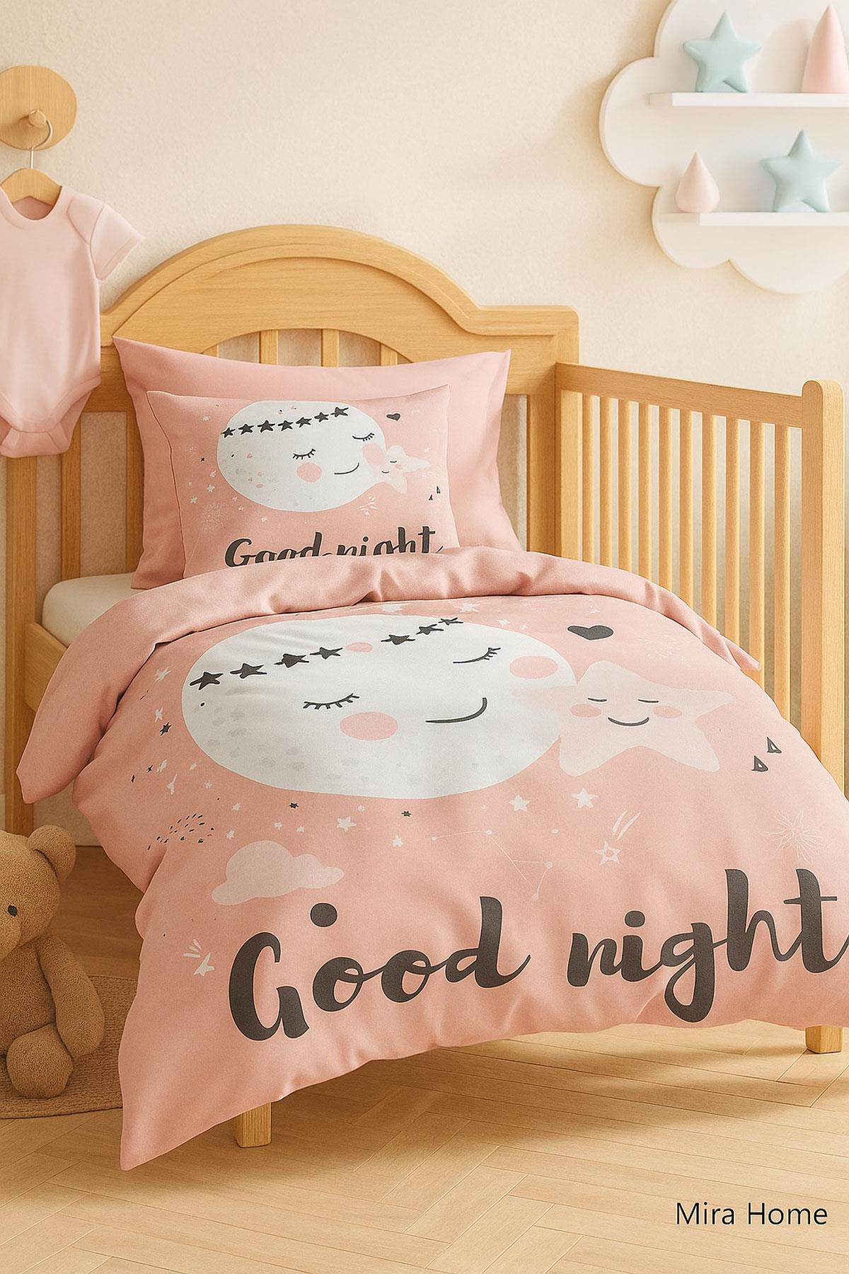 Yenidoğan Kız Bebek Nevresim Takımı 3D Pamuklu Good Night