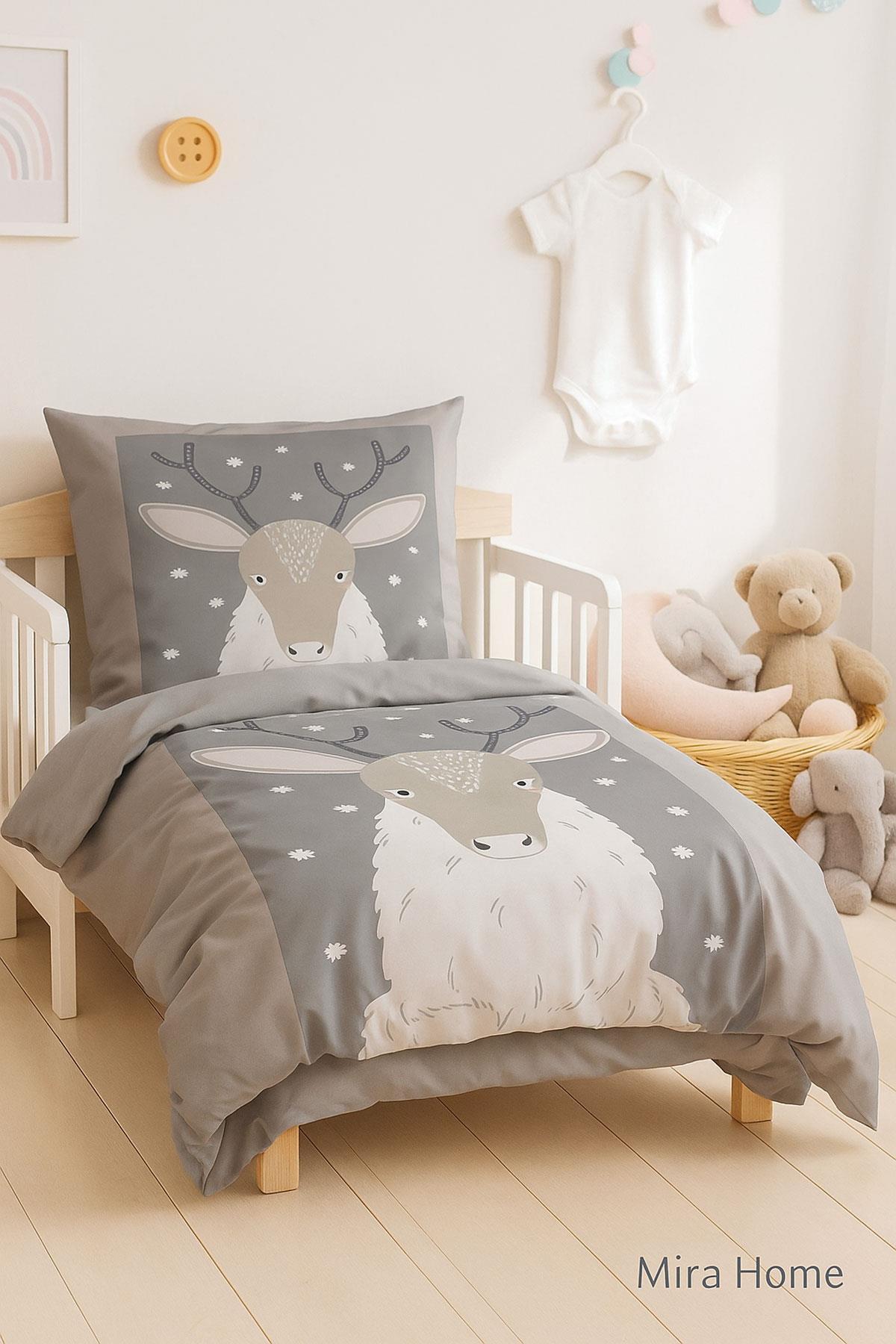 Yenidoğan Kız / Erkek Unisex Bebek Nevresim Takımı 3D Pamuklu Geyik