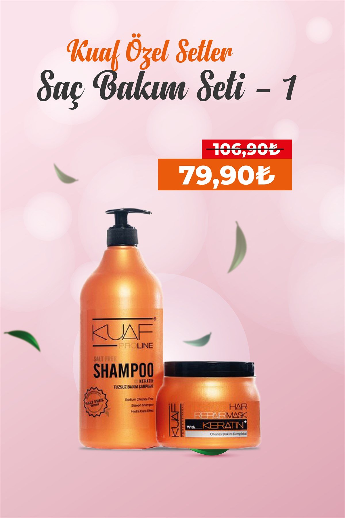Kuaf Tuzsuz Şampuan 1000 ML + Keratin Saç Maskesi 500 ML