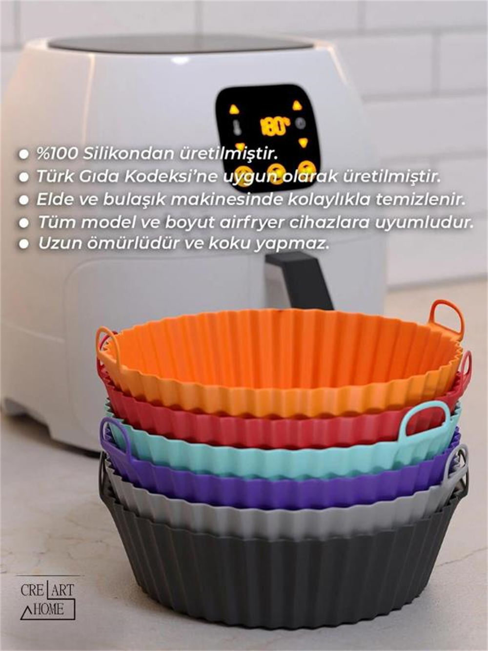 Airfryer Silikon Pişirme Kabı 20x5 Cm Bpa Içermez Tüm Airfryer'lere Uyumlu Pişirme Kağıdı SİYAH