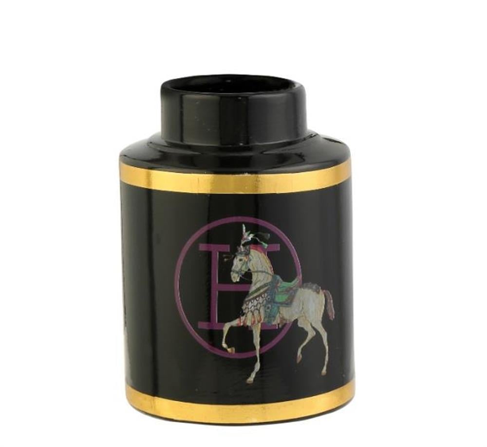 Crearthome Atlı Hermes Siyah Gold Dekoratif Vazo Küçük Boy 12x12x17 cm AK.WLT0704