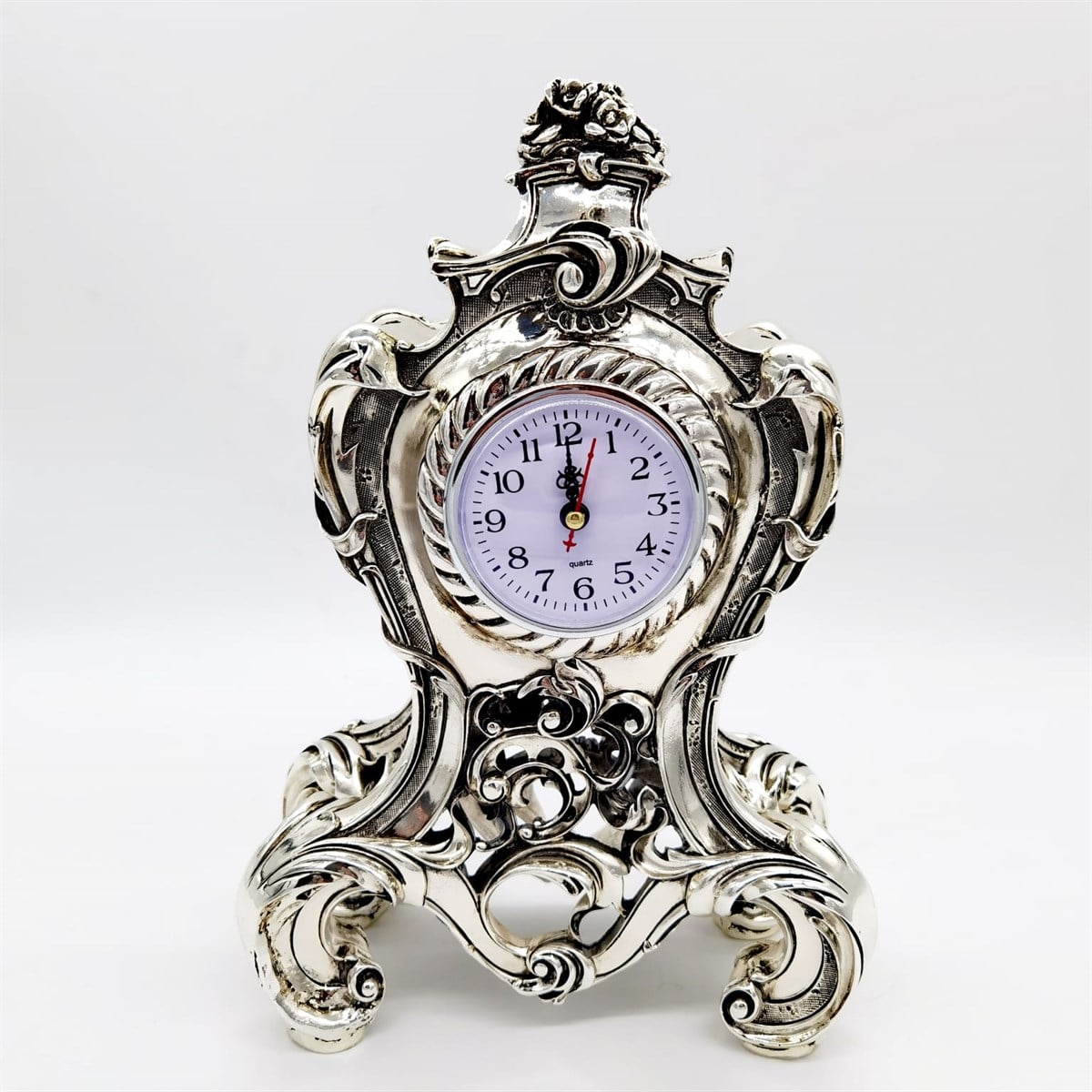 CREARTHOME DEKORATİF GÜMÜŞ KÇK MASA SAATİ 18X24 CM KERMANHOME1