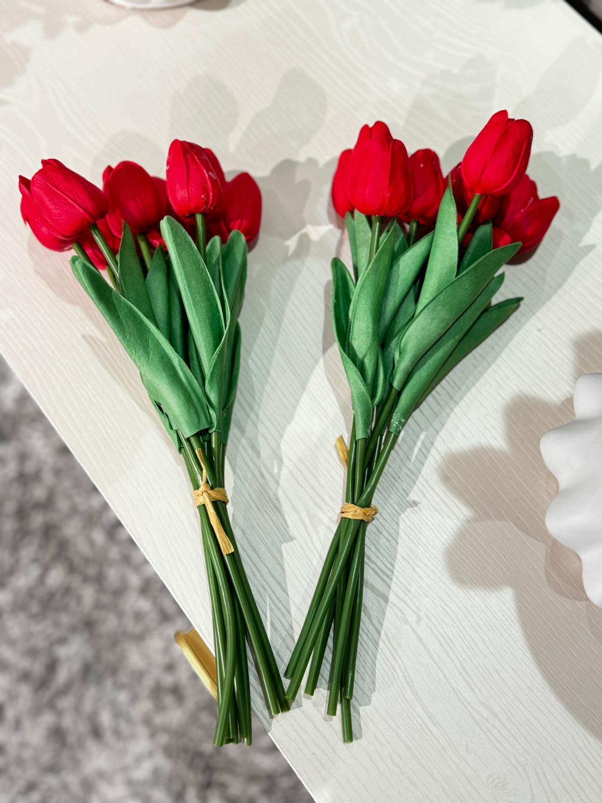 Crearthome Islak Lale Buketi Kırmızı Yapay Çiçek Dekor 
