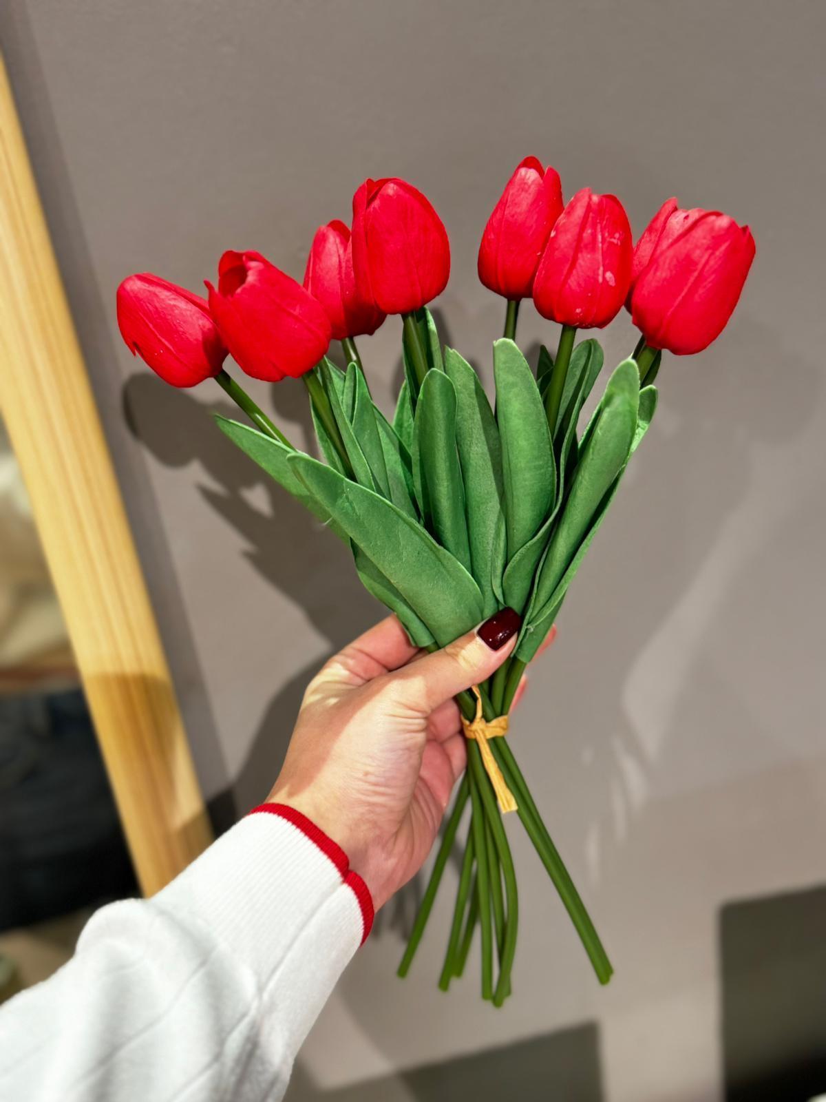 Crearthome Islak Lale Buketi Kırmızı Yapay Çiçek Dekor 