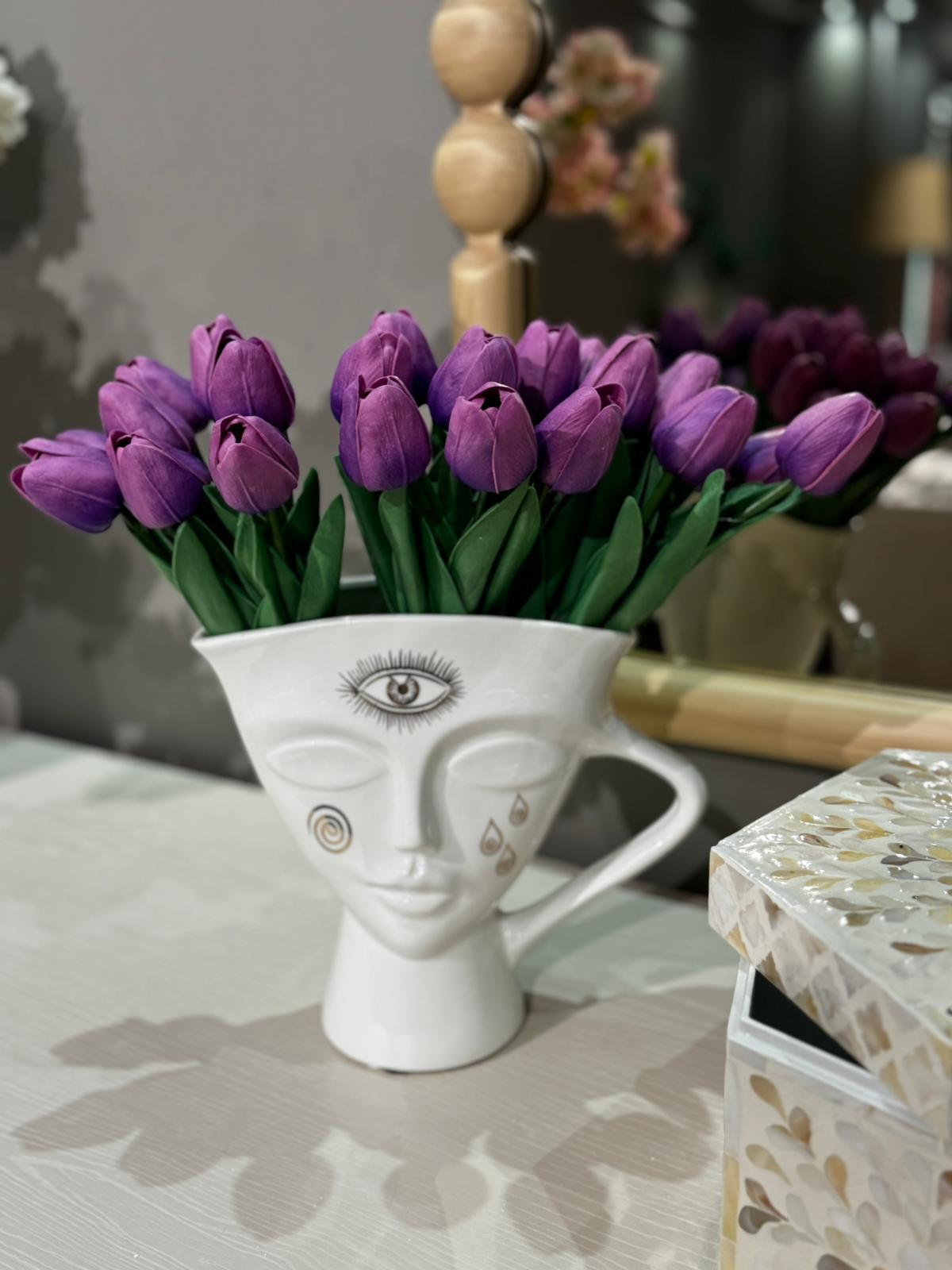 Crearthome Islak Lale Buketi Mor Yapay Çiçek Dekor 