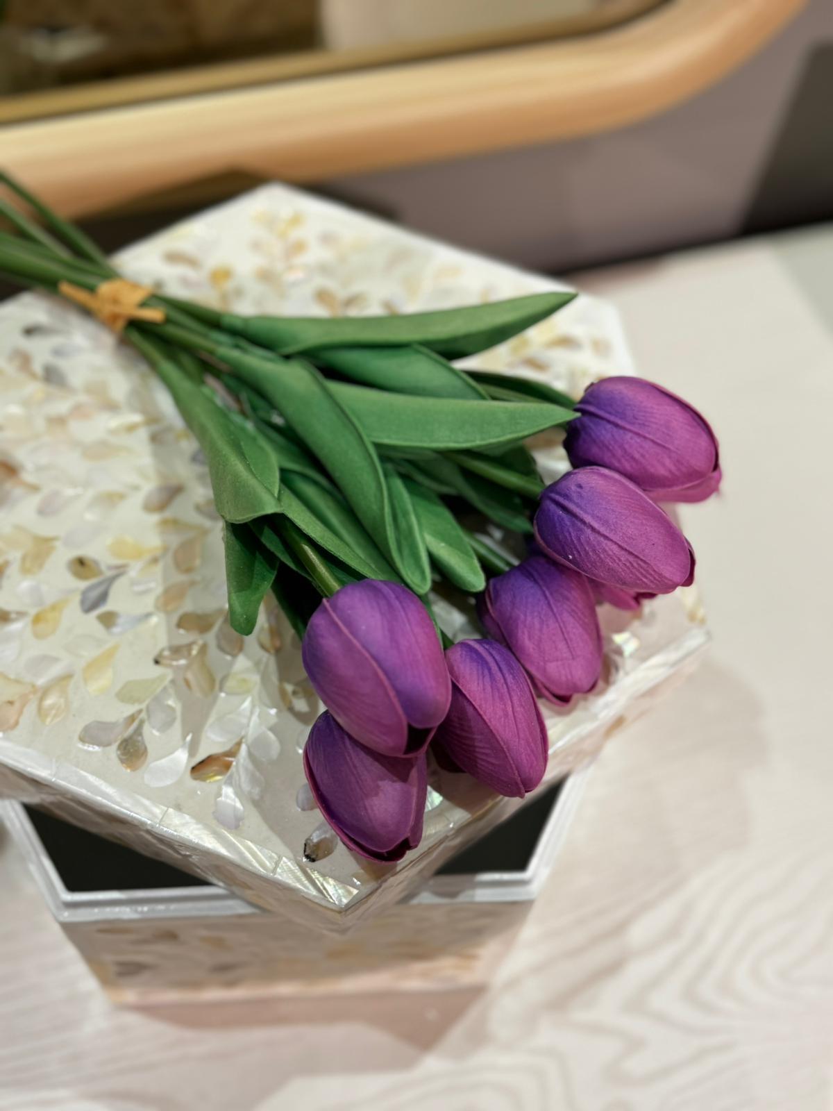 Crearthome Islak Lale Buketi Mor Yapay Çiçek Dekor 