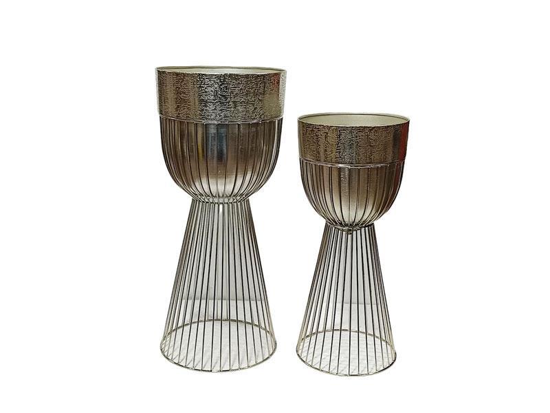 Crearthome Silver 2li Telli Ayaklı Saksı Seti 70x31CM - 60x26CM C533.0006