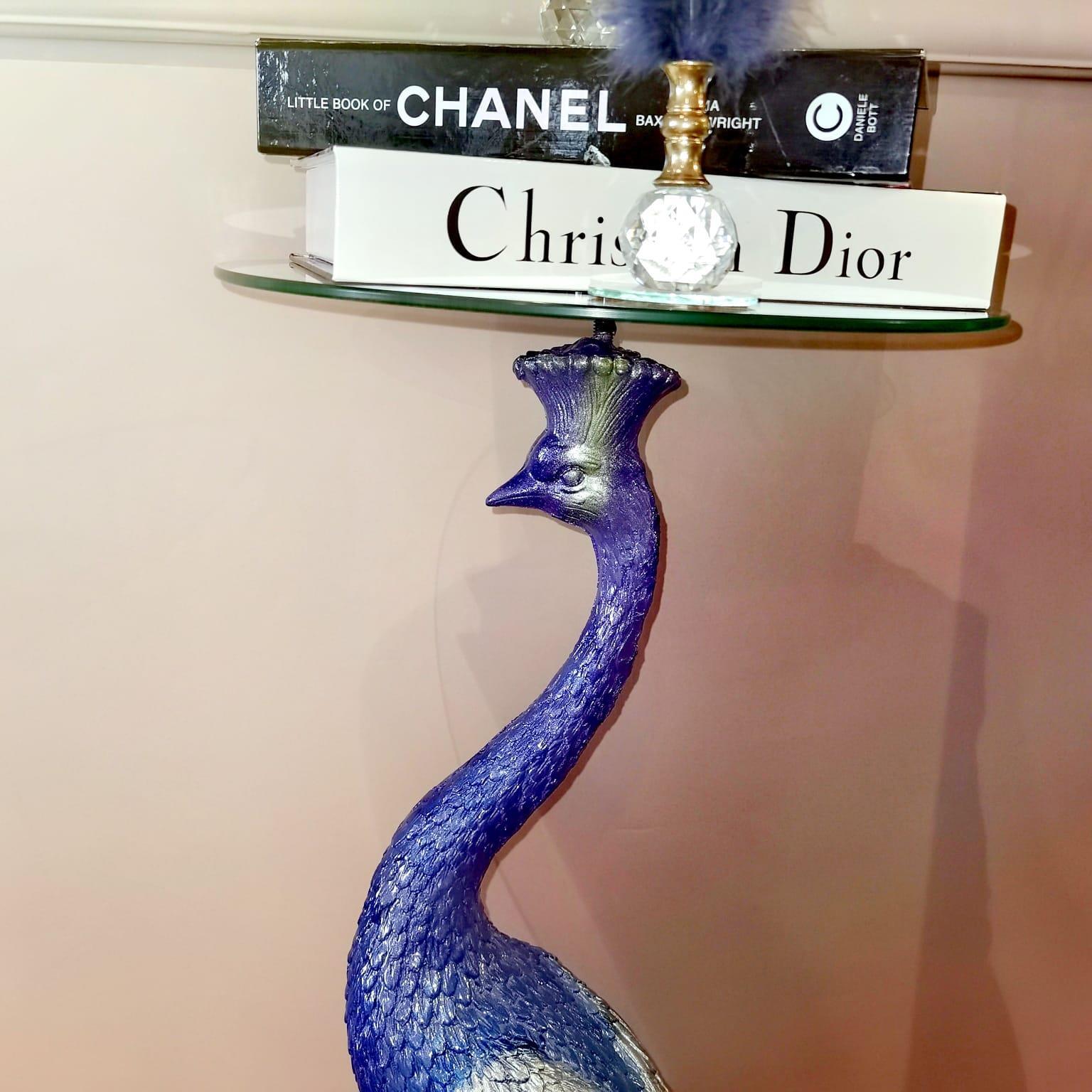 Crearthome Turkuaz Tavus Kuşu Heykeli Dekoratif Sehpa Yük:105 Gen:35 cm
