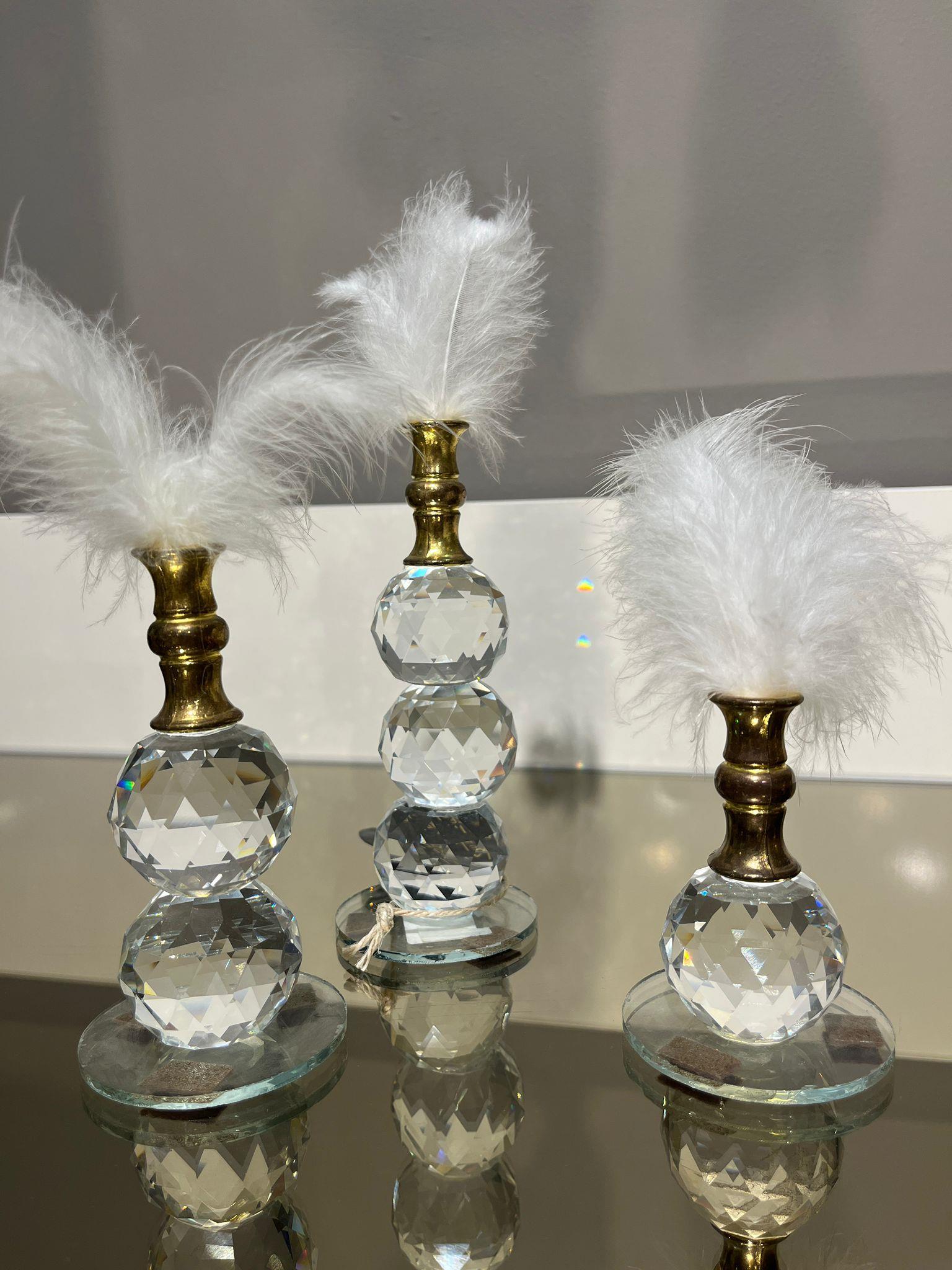 Crearthome Üçlü Dekoratif Gold Kristal Tüylü Obje 24-20-16CM