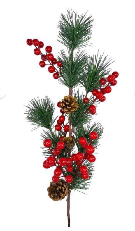 Crearthome Yapay Çiçek Kokina ve Çam Dalı Uzun Dal Kozalaklı 75cm Yılbaşı Çiçeği nc-831 