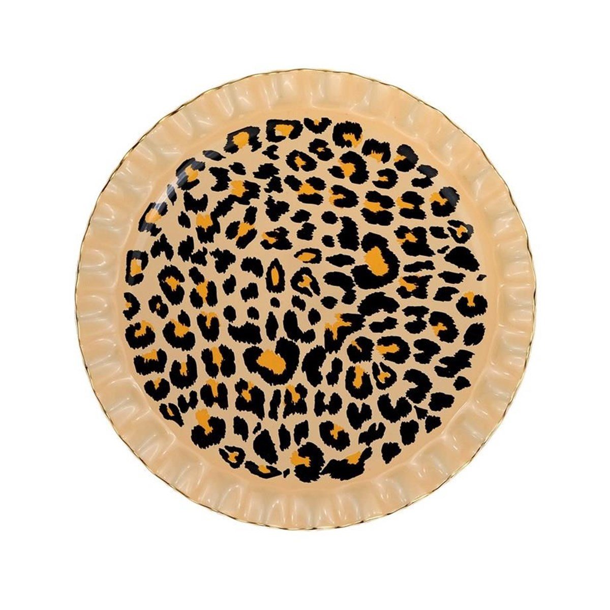 Glore Leopar Wavy Altın Yaldızlı 6 Kişilik Cam Servis Tabağı 26 cm 28098