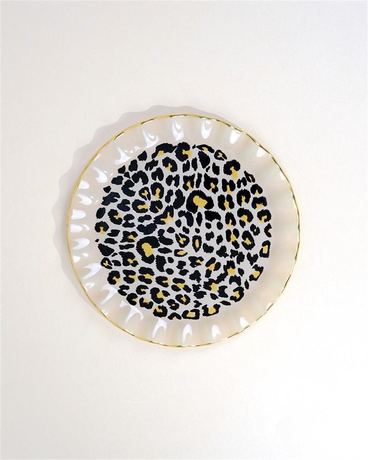 Glore Leopar Wavy Altın Yaldızlı 6 Kişilik Cam Pasta Tabağı Takımı 25098