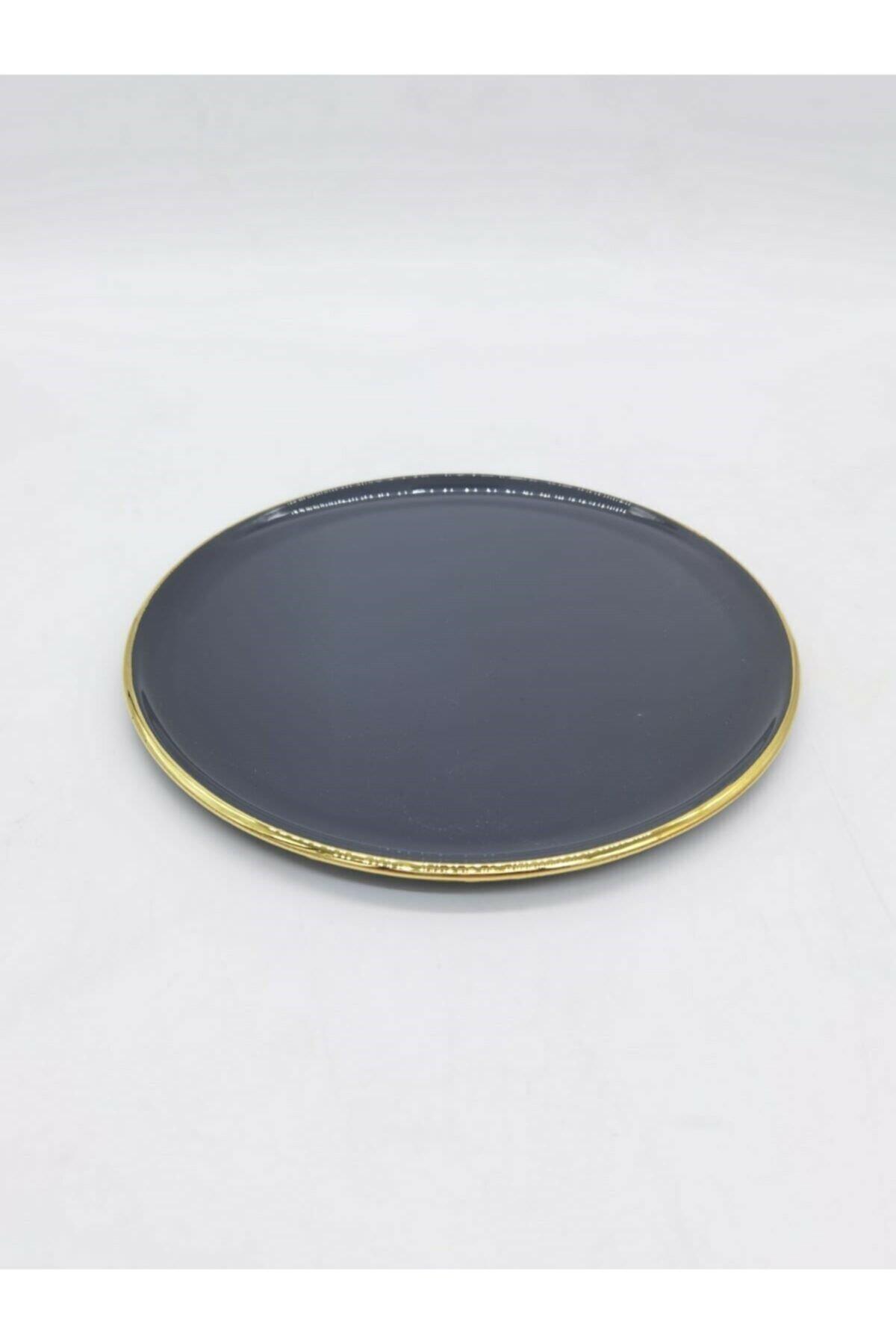 Glore Solid Antrasit Altın 6lı Servis Tabağı 26 cm 28038