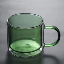 Linanware 2'li Çift Çidarlı Borosilikat Cam Nostaljik Kahverengi Yeşil Kupa Bardak 350ML DSG-26