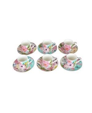 Lucky Art Peony Desenli 6 lı Bone China Porselen Kahve Fincanı seti 100 ml LYBA 038