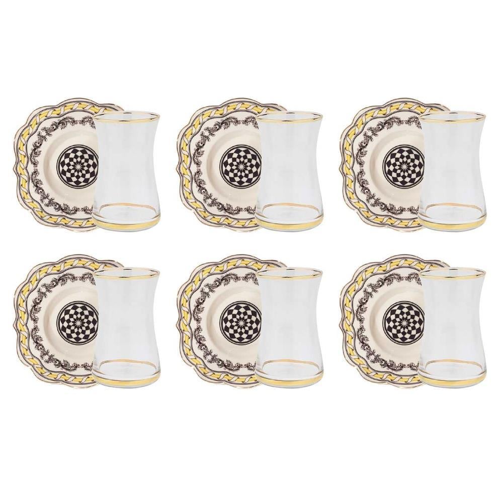 Luckyart Margery Bone Porselen Barok Desenli 6 lı Çay Bardağı Seti LYHD 540