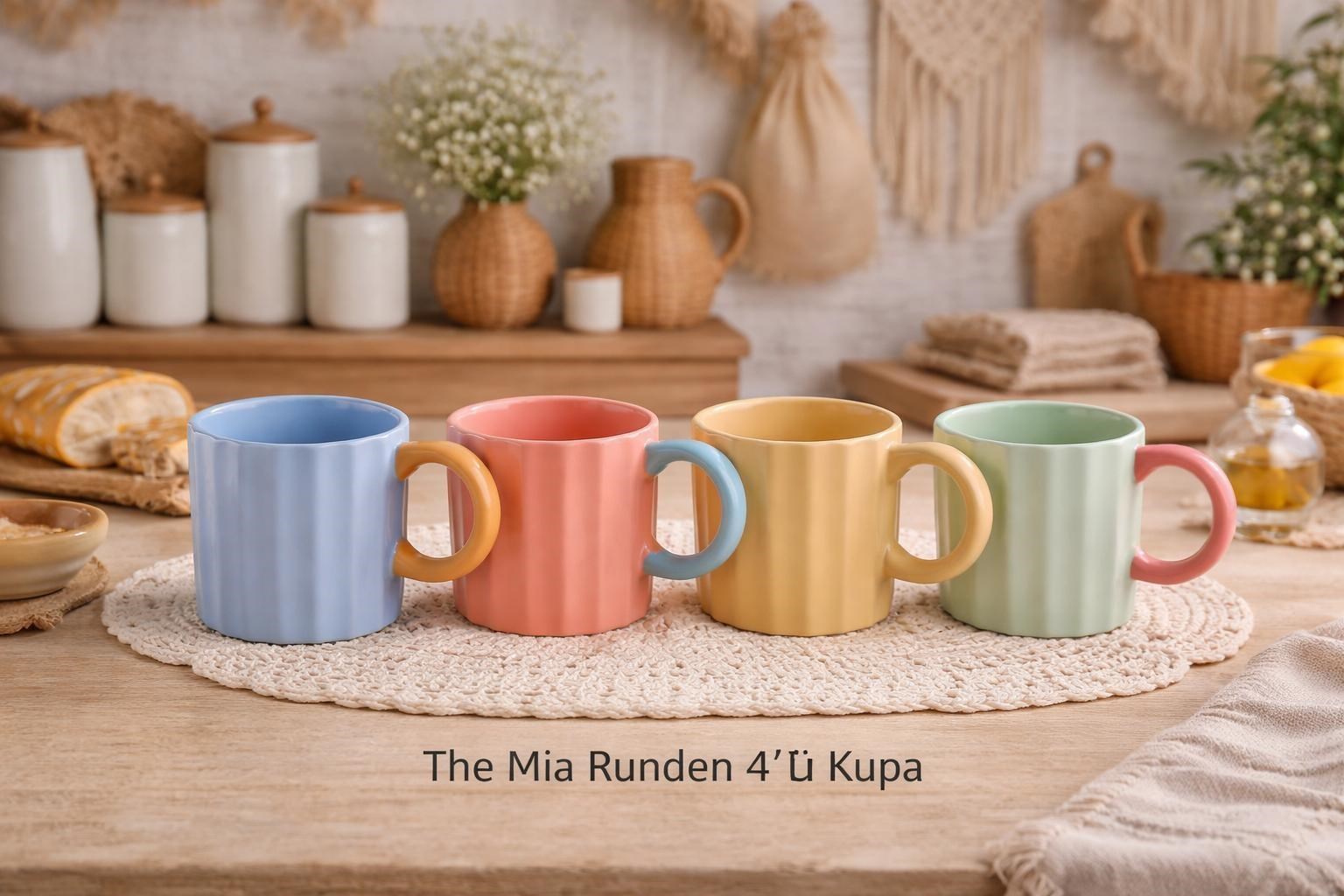 The Mia 4'lü Runden Porselen Kupa Seti  250 ml