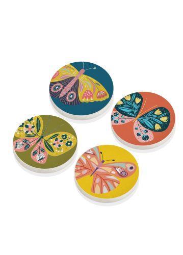 The Mia Butterfly Taş Bardak Altlığı Yuvarlak 4lü Set BRK0134