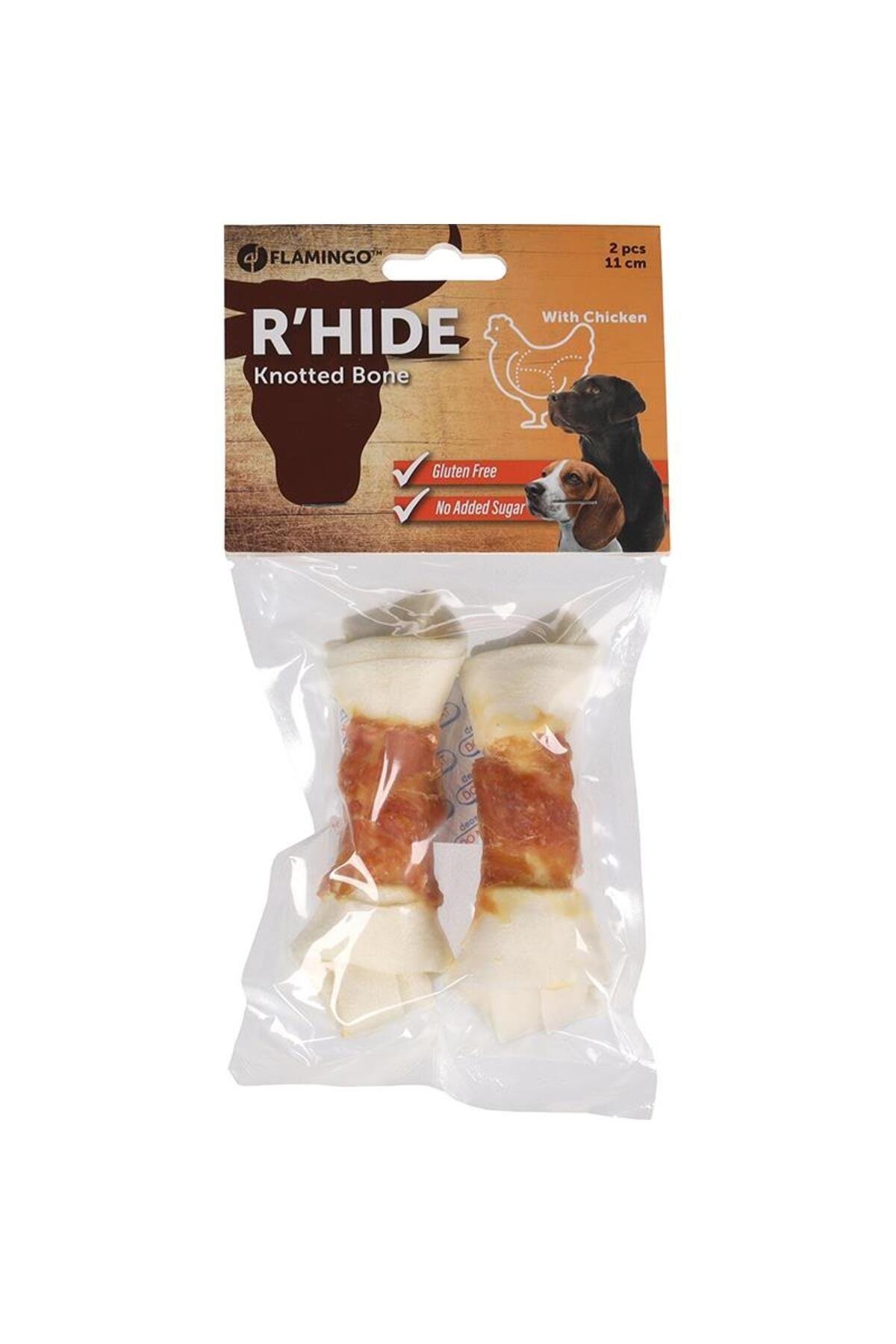 Flamingo Tavuk Etli Sargılı Düğümlü Köpek Kemiği 11 cm 70 gr 2 li