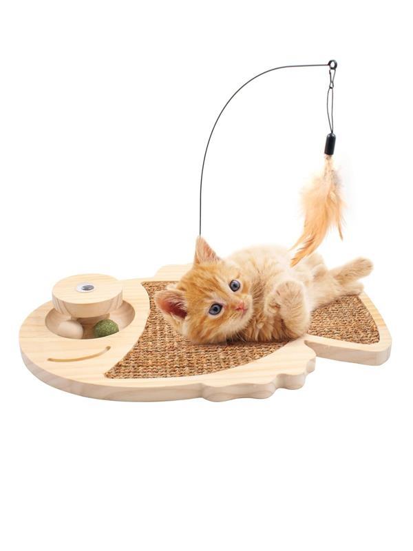 Glipet Balık Şeklinde Ahşap Kedi Tırmalama Oyun Standı 36x26 Cm