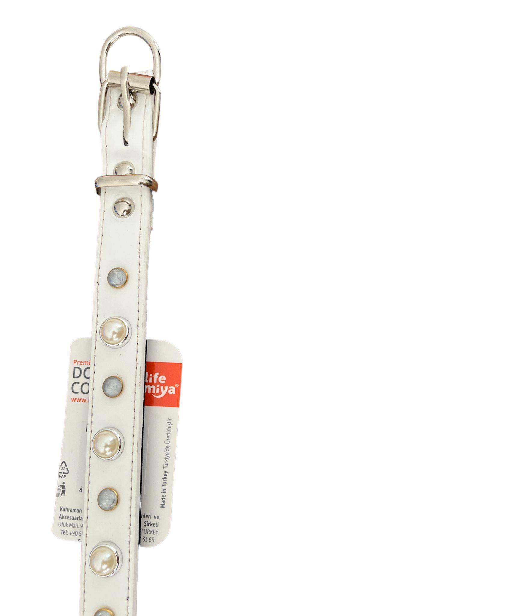 Glipet Beyaz İncili Destekli Boyun Tasması 2x40 Cm