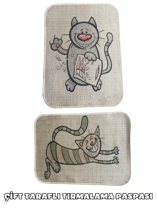 Glipet Çift Taraflı Tırmalama Paspası 90x60 Mutlu Kedi x Yaramaz Kedi