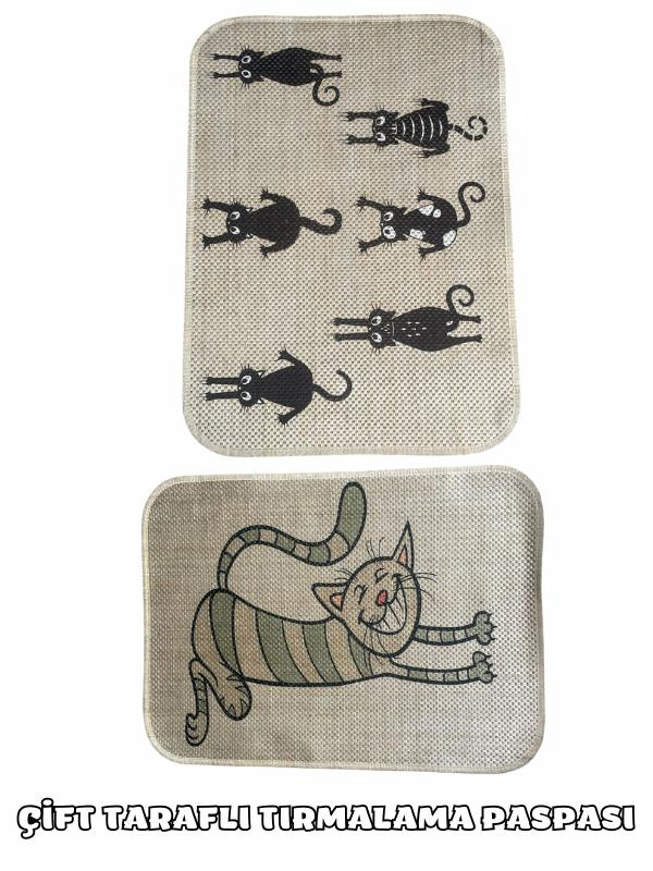 Glipet Çift Taraflı Tırmalama Paspası 90x60 Mutlu Kedi x Altı Kedi