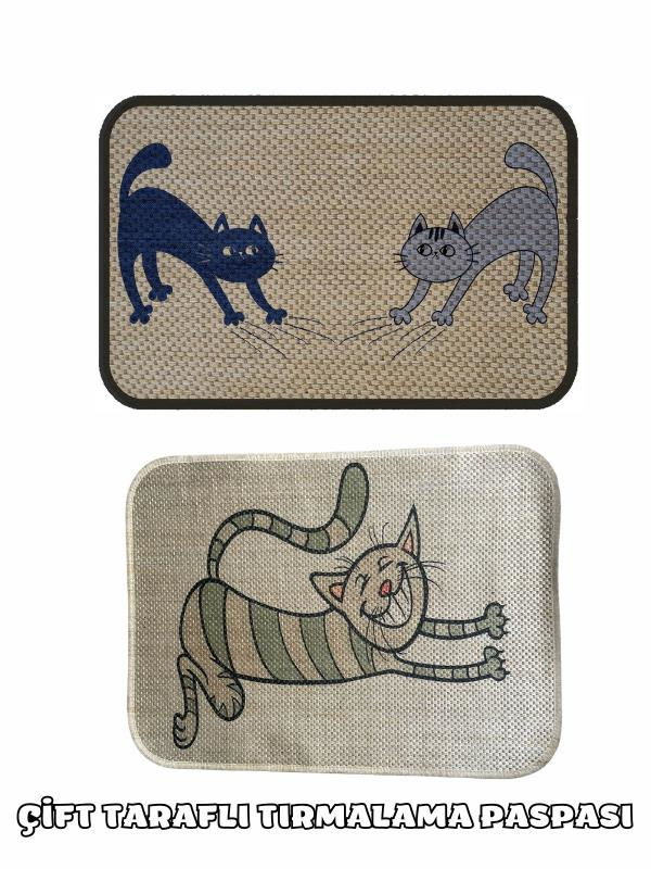 Glipet Çift Taraflı Tırmalama Paspası 90x60 Mutlu Kedi x Two Blue