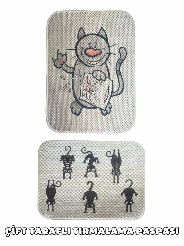 Glipet Çift Taraflı Tırmalama Paspası 90x60 Yaramaz Kedi x Altı Kedi