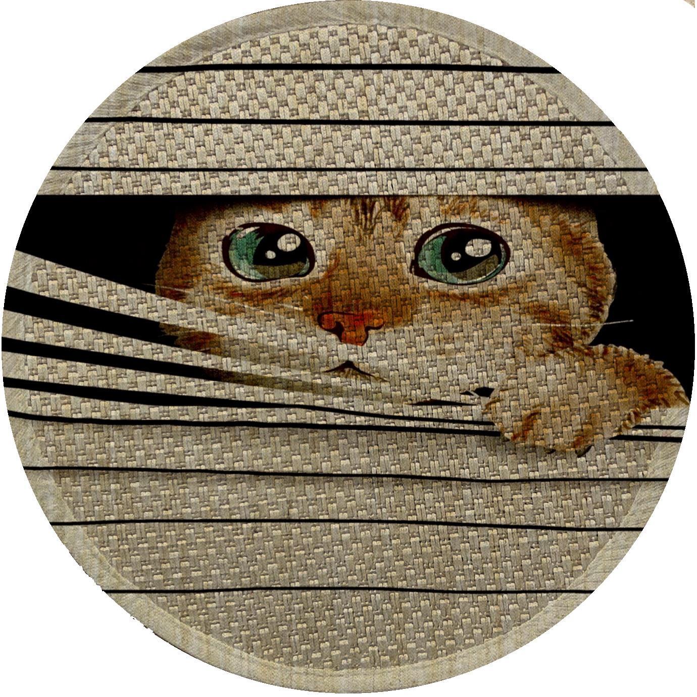 Glipet Desenli Çift Taraflı Kedi Tırmalama Paspası  Yuvarlak Watch 36*36 cm