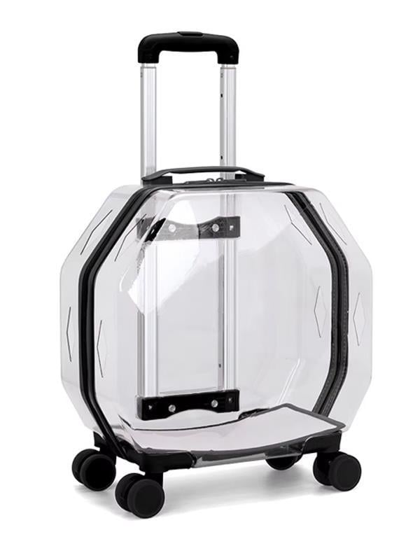 Glipet Hexa Şeffaf Çekçekli Kedi Köpek Taşıma Valizi 45x28x48 Cm Siyah