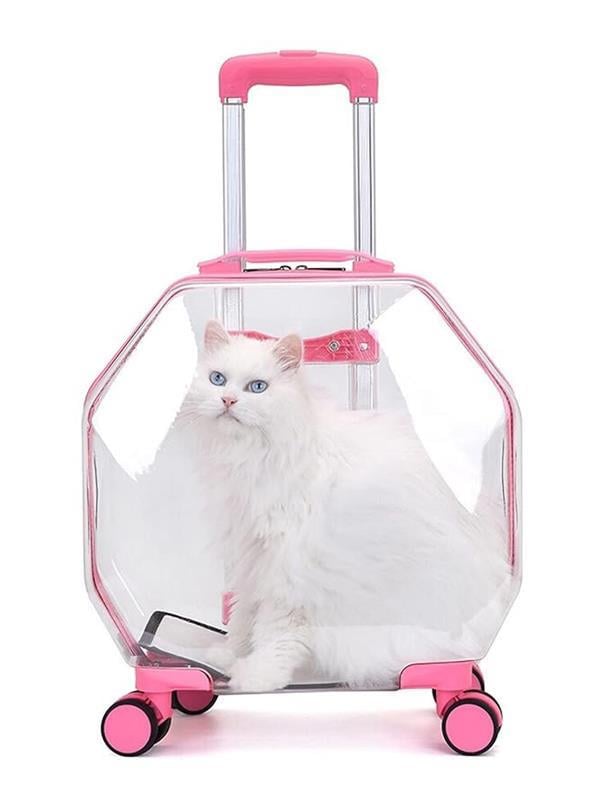 Glipet Hexa Şeffaf Çekçekli Kedi Köpek Taşıma Valizi 45x28x48 Cm Pembe
