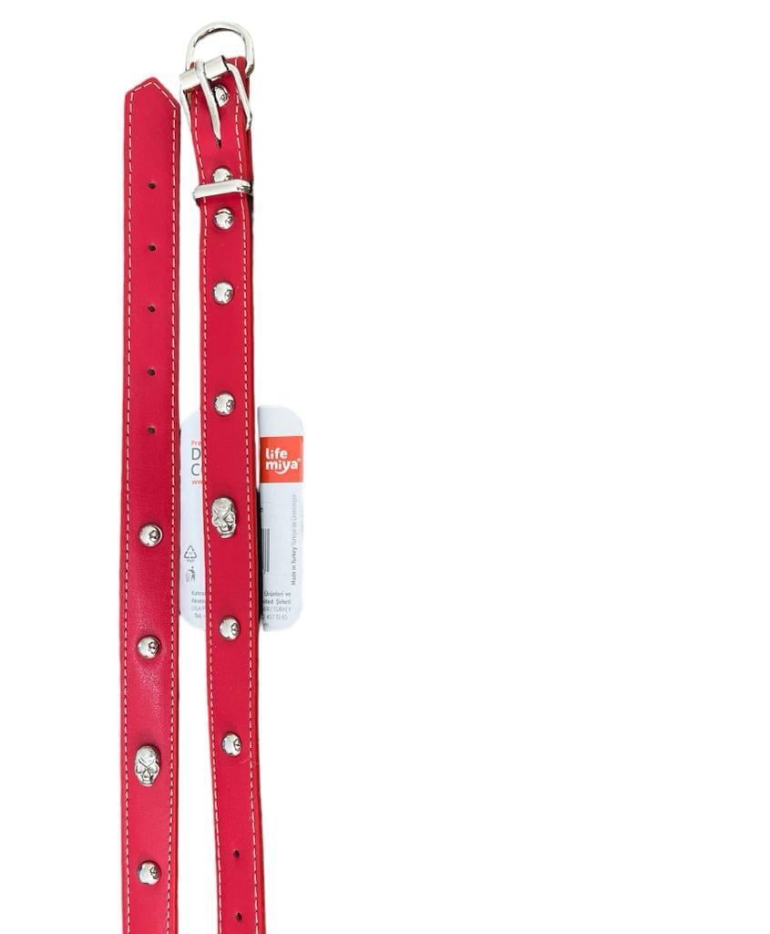 Glipet Kuru Kafalı Yumuşak Dokulu Kırmızı Köpek Boyun Tasması 2x45 Cm