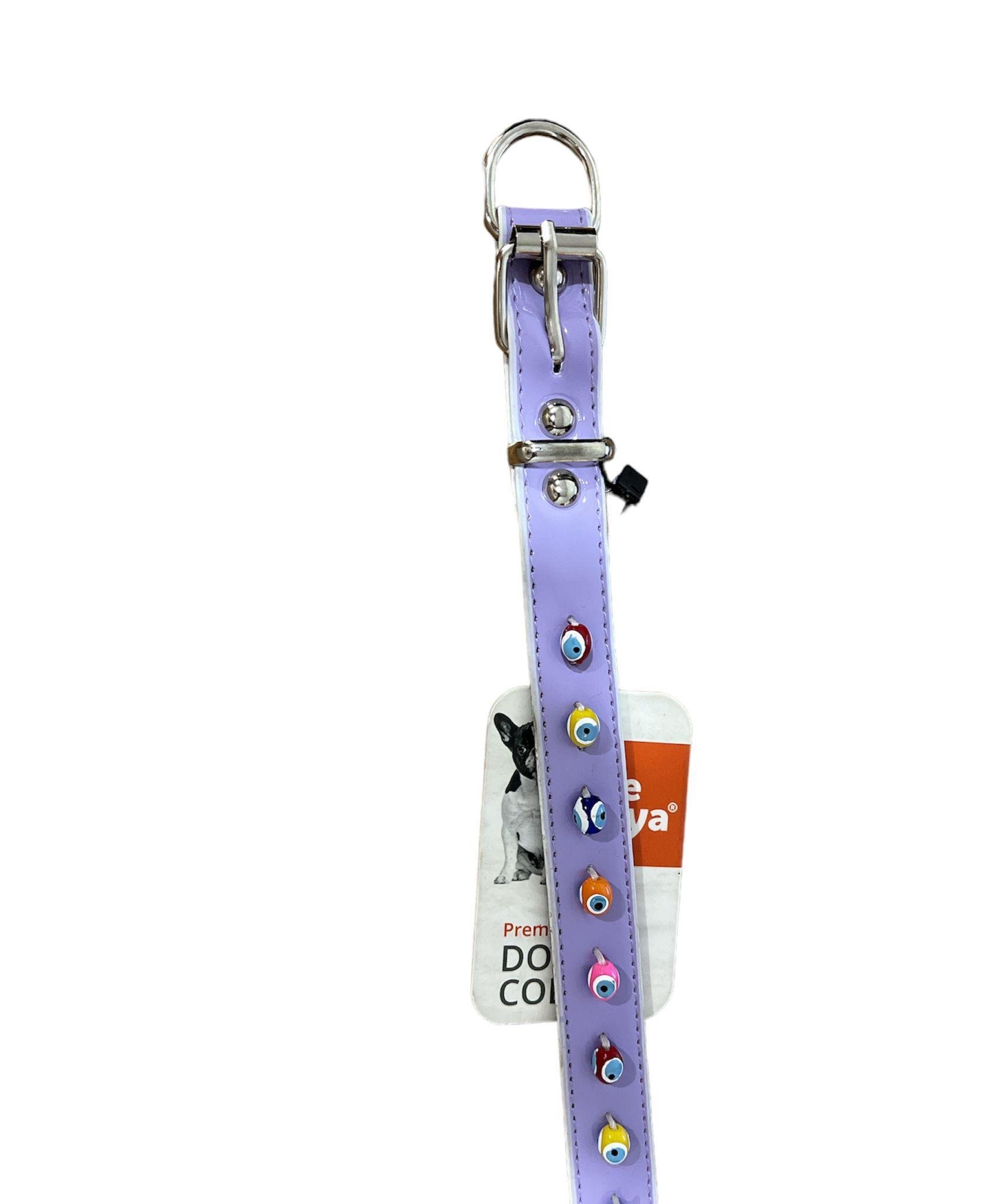 Glipet Lila Renk Yumuşak Doku Destekli Nazar Boncuklu Rugan Boyun Tasması 2,5x50 Cm