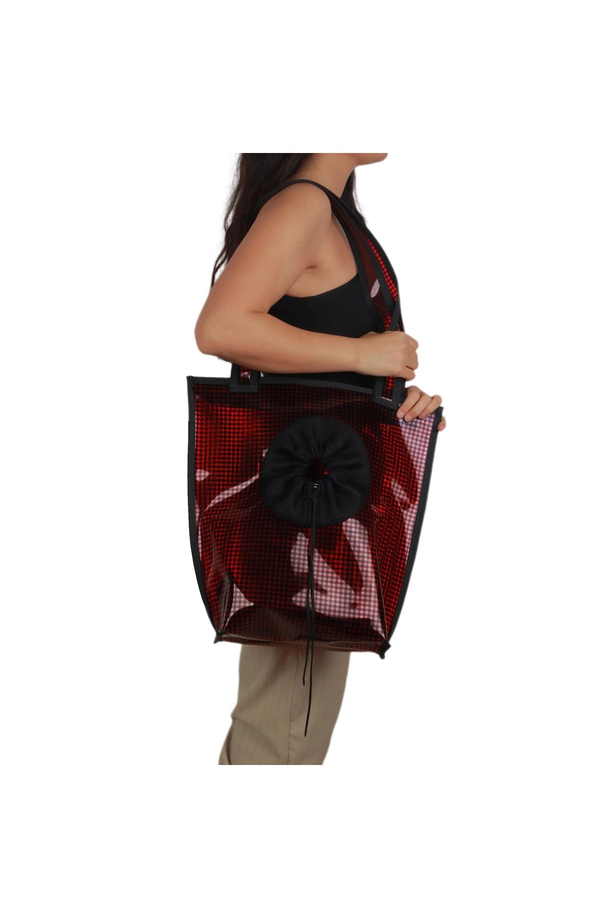 Glipet Omuz Askılı Şeffaf Kedi-köpek Taşıma Çantası 41*39*14 Cm 6 Kg Rainbow Kareli Kırmızı