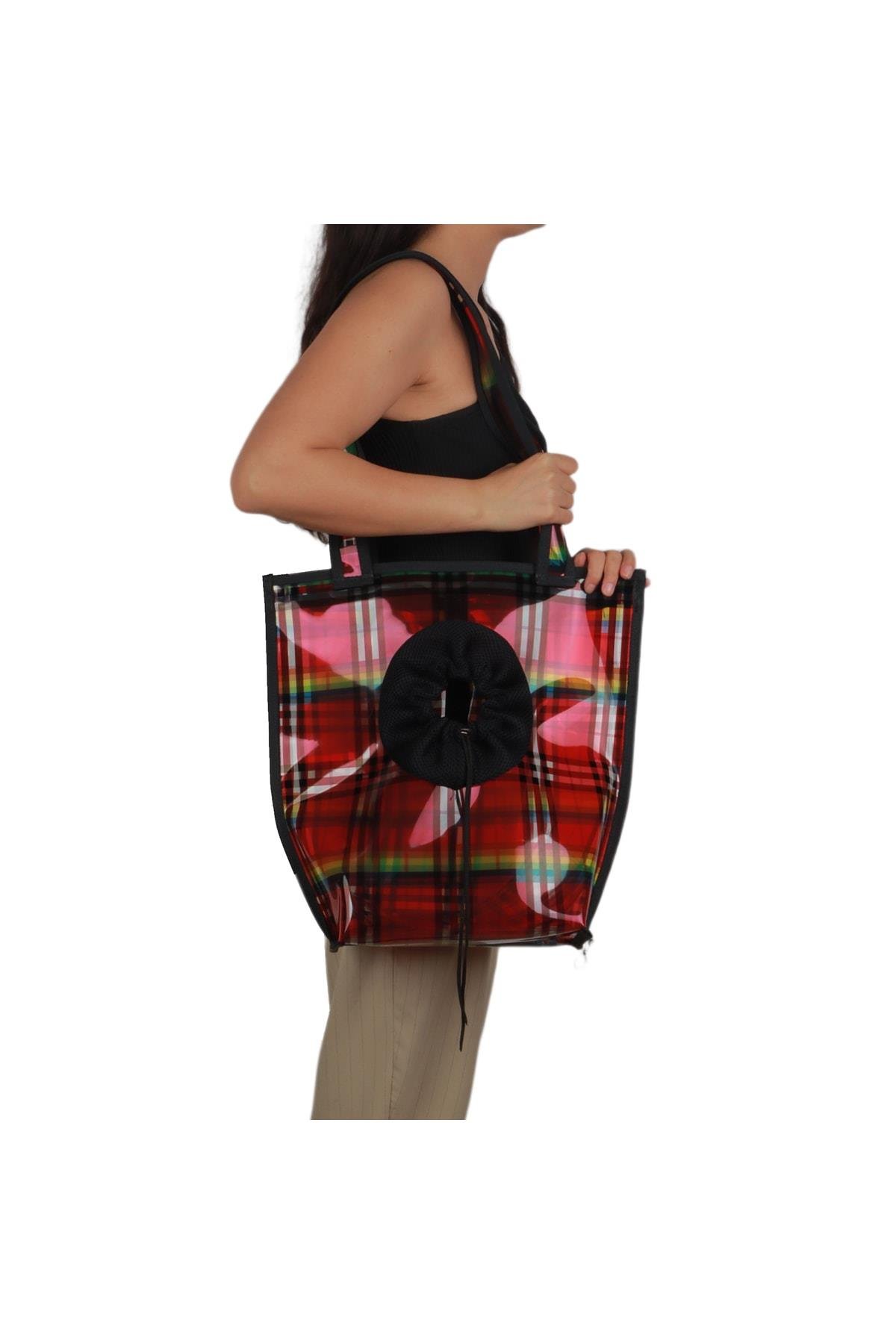 Glipet Omuz Askılı Şeffaf Kedi-köpek Taşıma Çantası 41*39*14 Cm 6 Kg Rainbow Kırmızı