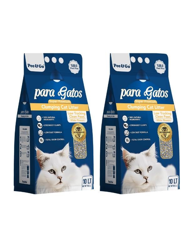 Glipet Paragatos Aktif Karbon Ve Beyaz Çiçekli İnce Taneli Kedi Kumu 10 LT 2'li Paket