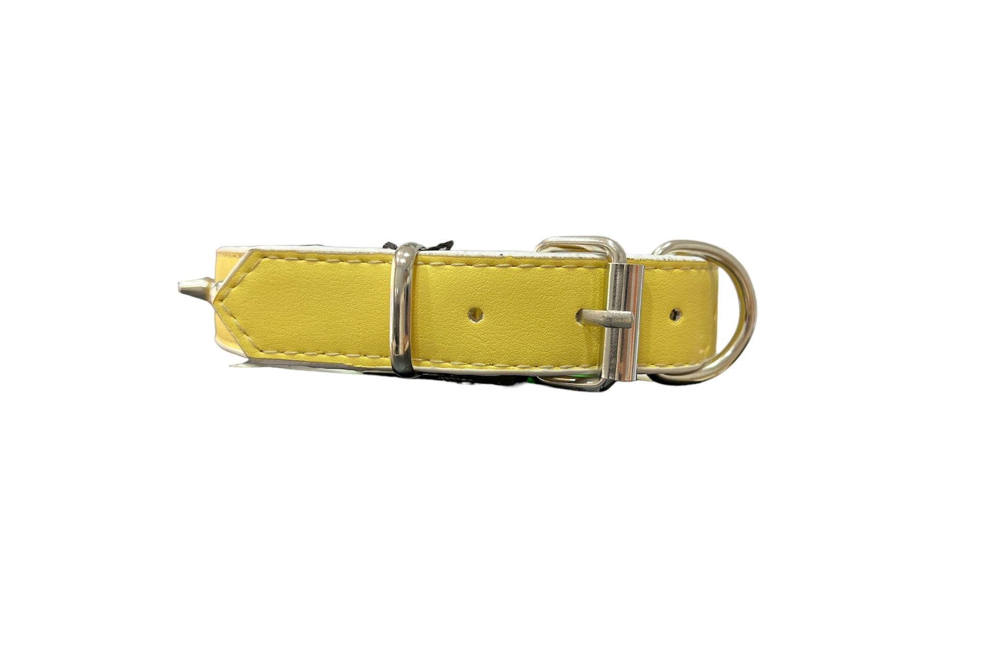 Glipet Rivetli ve Kuru Kafalı Yumuşak Doku Köpek Boyun Tasması Sarı  2.5x50 Cm