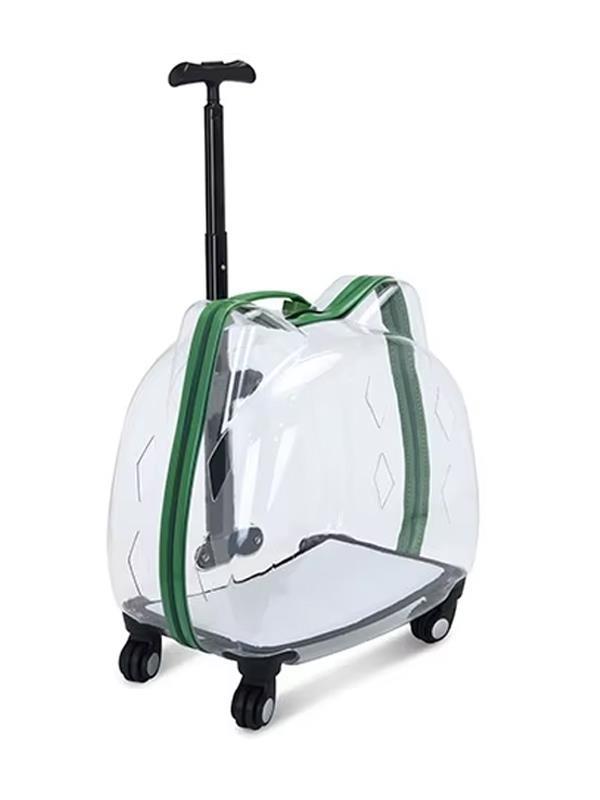 Glipet Star Şeffaf Çekçekli Kedi Taşıma Valizi 45x28x45 Cm Yeşil