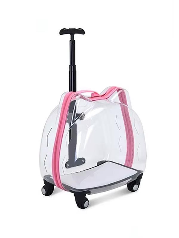 Glipet Star Şeffaf Çekçekli Kedi Taşıma Valizi 45x28x45 Cm Pembe