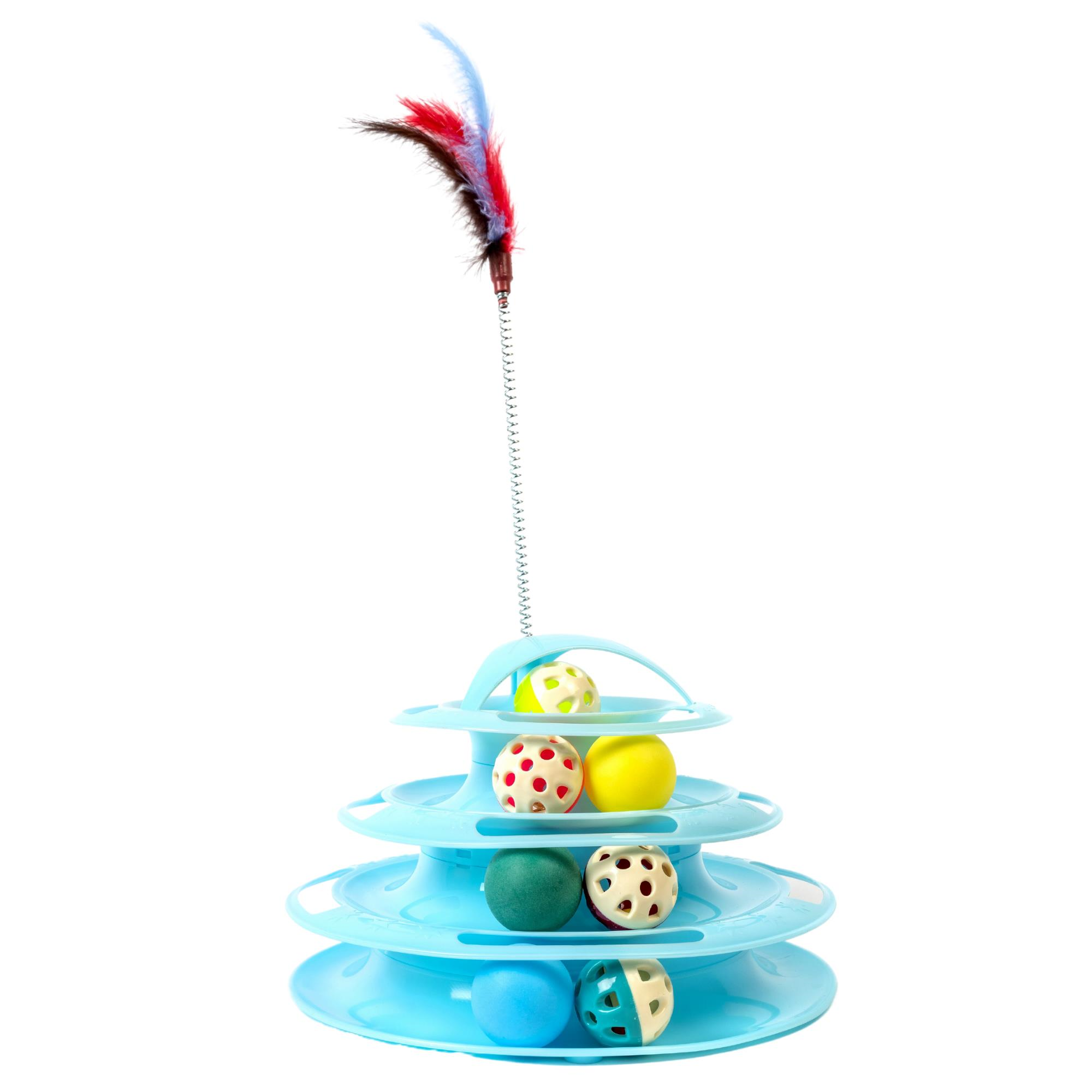 Glipet Tower of Tracks 4 Katlı 7 Toplu ve Tüylü Yuvarlak Kedi Oyuncağı 24 x 13 Cm Turkuaz