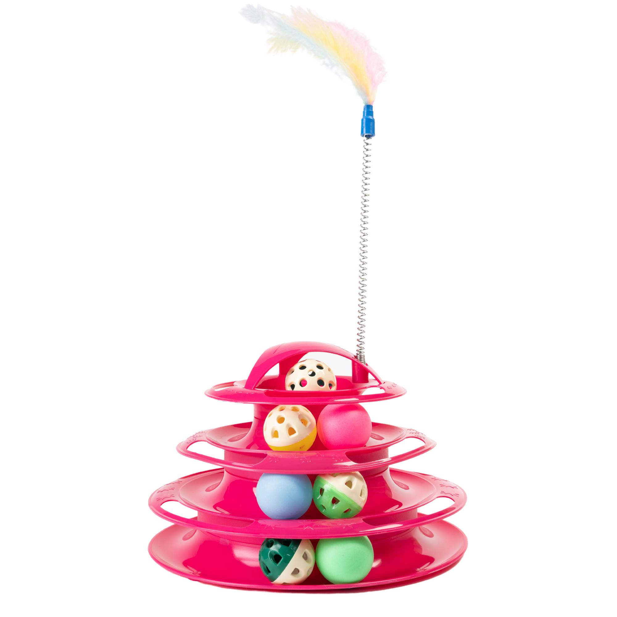 Glipet Tower of Tracks 4 Katlı 7 Toplu ve Tüylü Yuvarlak Kedi Oyuncağı 24 x 13 Cm Fuşya